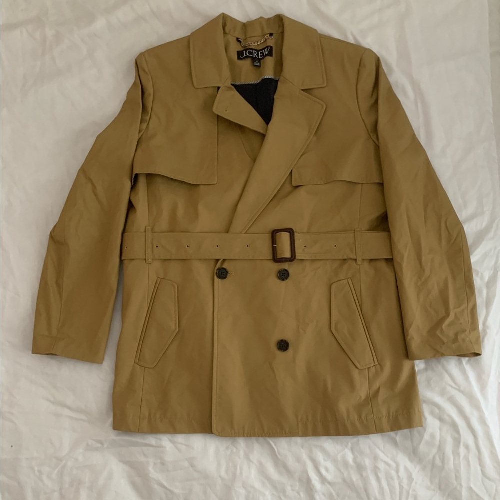 J. Crew Trench Coat Size 12 Tan/Mustard Belted Double Breasted Classic Jacket